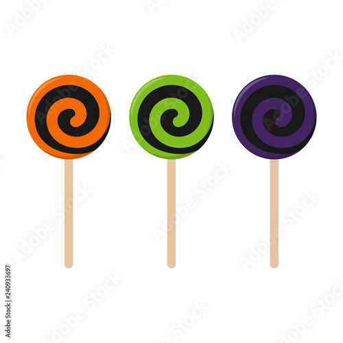 Colorful Halloween Candy - Halloween candy swirly lollipops isolated on white background