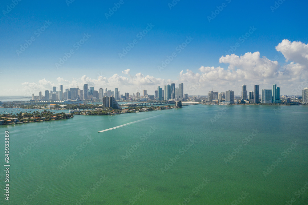 Naklejka premium Aerial far shot of Downtown Miami Florida