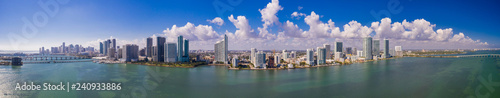 Aerial drone panorama Miami Florida downtown edgewater scenic sky
