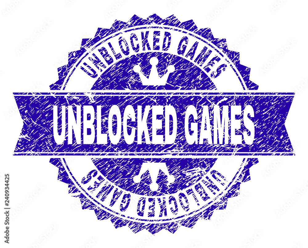 UNBLOCKED GAMES rosette seal watermark with distress effect. Designed with round rosette, ribbon and small crowns. Blue vector rubber watermark of UNBLOCKED GAMES text with retro style. UNBLOCKED GAMES rosette seal watermark with distress effect. Designed with round rosette, ribbon and small crowns. Blue vector rubber watermark of UNBLOCKED GAMES text with retro style.