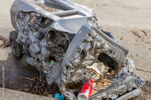 Crying into the Viewfinder: Melted trash bin one month after the 2017 Sonoma County wildfires.