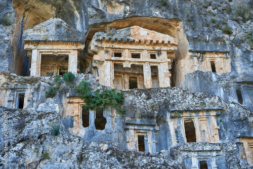 Amyntas ancient Lycian rock tombs in Pinara, Fethiye - Turkey. © ozmen