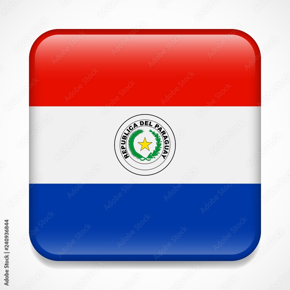 Fototapeta premium Flag of Paraguay. Square glossy badge