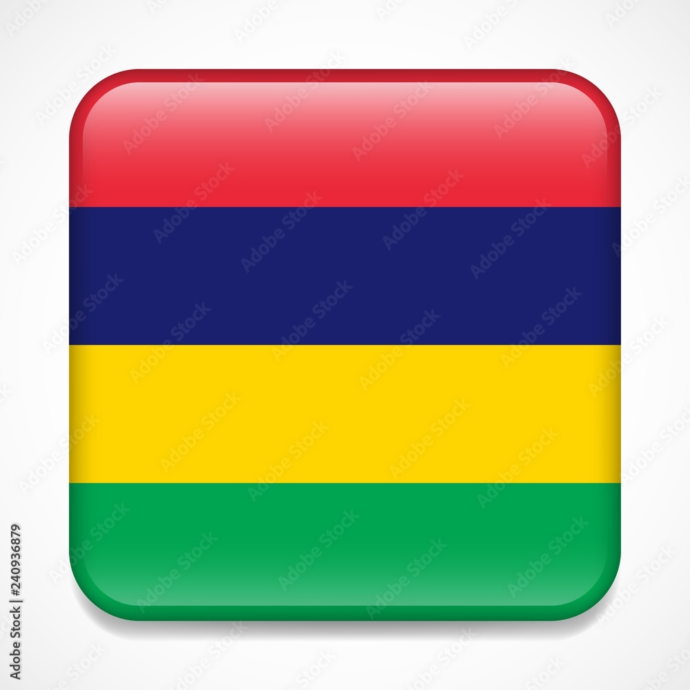 Flag of Mauritius. Square glossy badge Flag of Mauritius. Square glossy badge