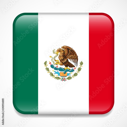 Flag of Mexico. Square glossy badge
