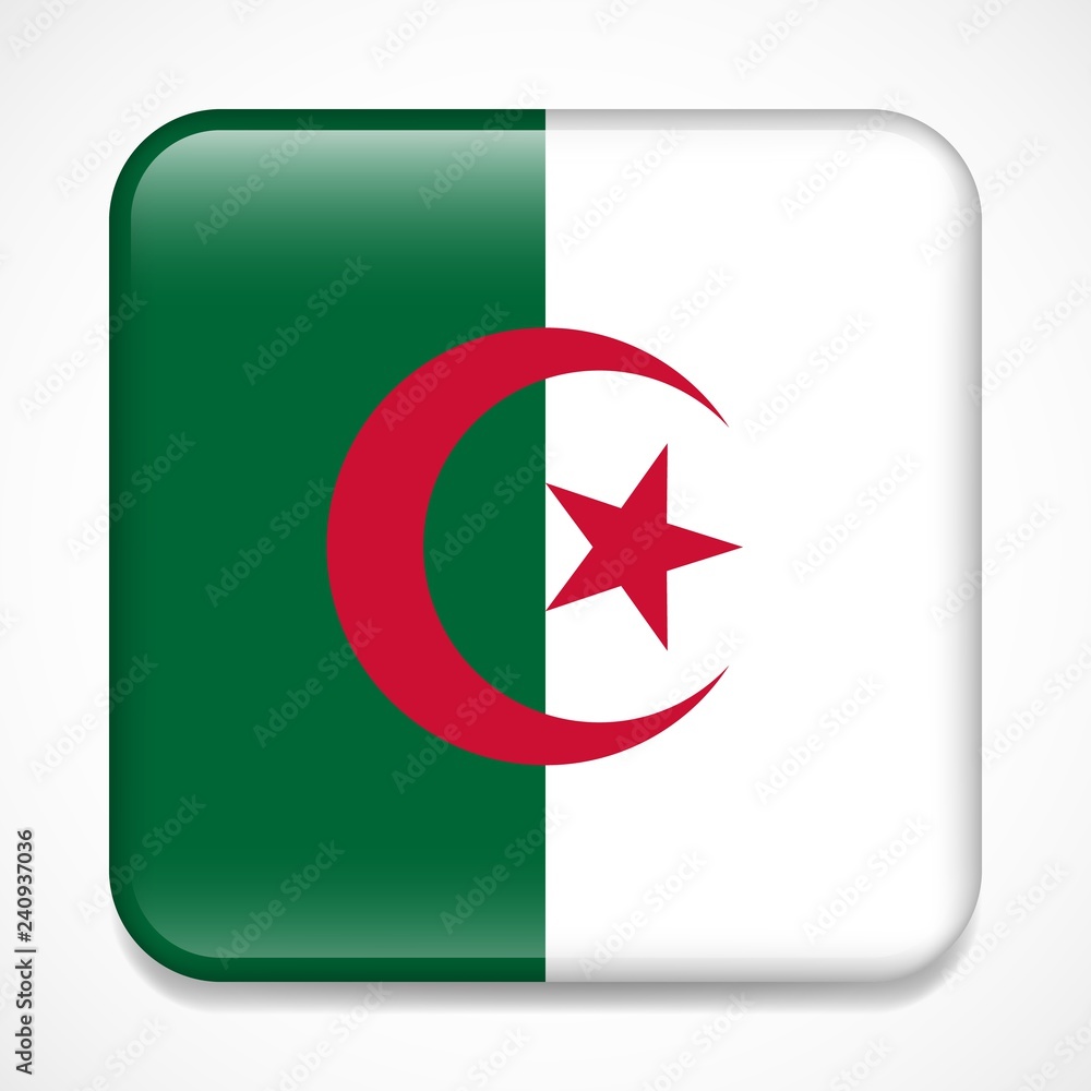Flag of Algeria. Square glossy badge Flag of Algeria. Square glossy badge