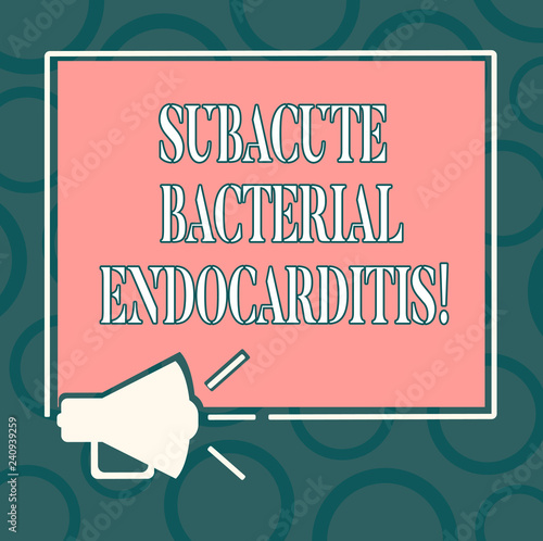 Writing note showing Subacute Bacterial Endocarditis. Business photo showcasing infection of the inner lining of the heart Megaphone Sound icon Outlines Square Loudspeaker Text Space photo photo