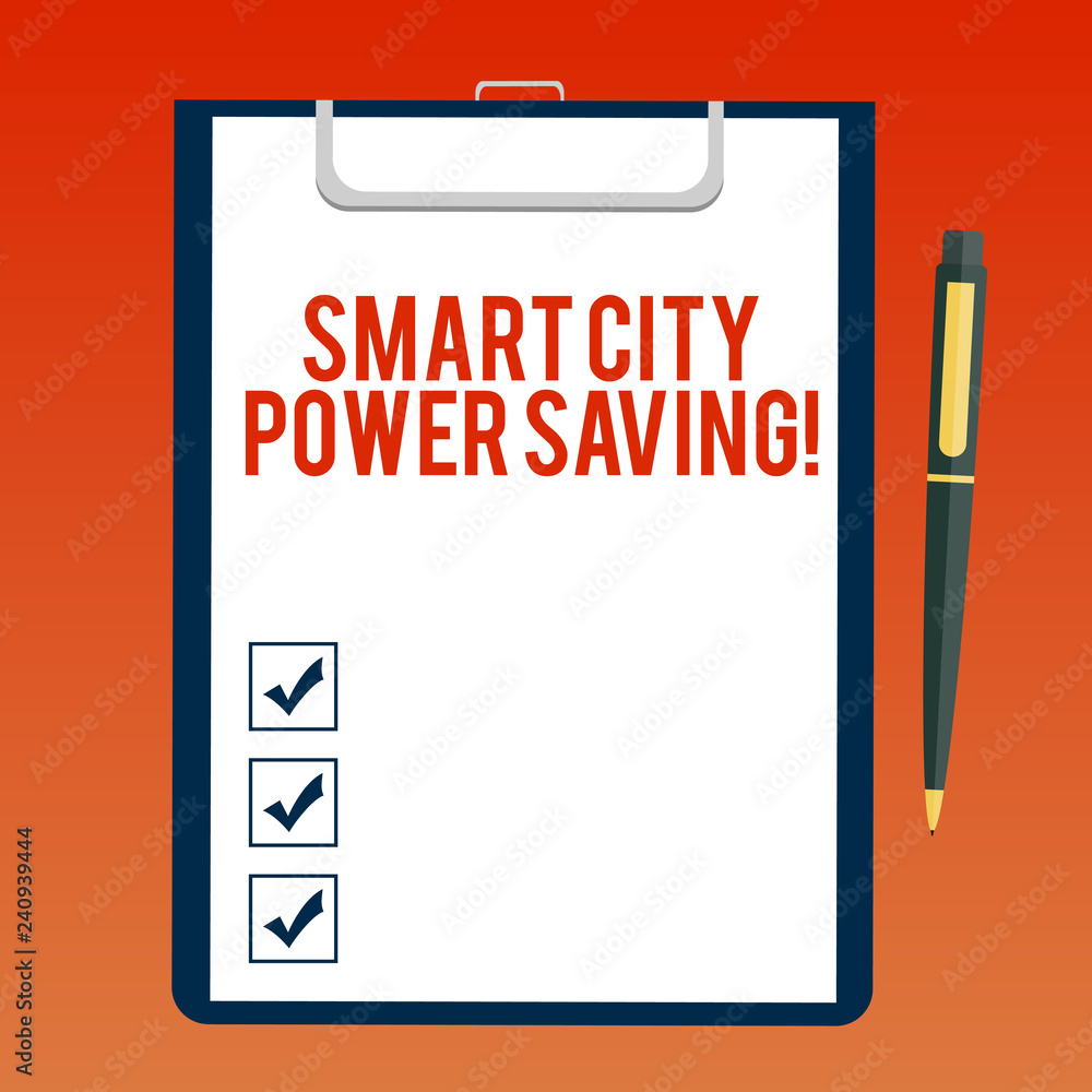 Handwriting text writing Smart City Power Saving. Concept meaning Connected technological cities electricity savings Blank Sheet of Bond Paper on Clipboard with Click Ballpoint Pen Text Space Handwriting text writing Smart City Power Saving. Concept meaning Connected technological cities electricity savings Blank Sheet of Bond Paper on Clipboard with Click Ballpoint Pen Text Space