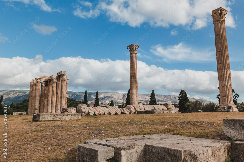 The Temple of Olympian Zeus or the Olympieion is a monument of Greece and a former colossal temple in the centre of the Greek capital city Athens.