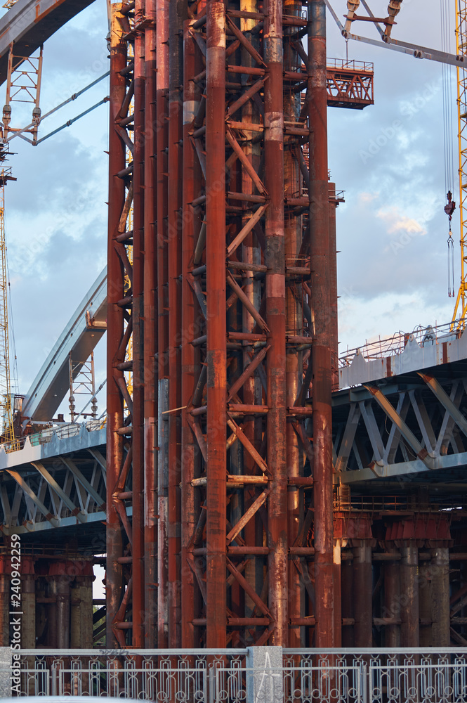 Metal construction unfinished bridge in Kiev on Ukraine.