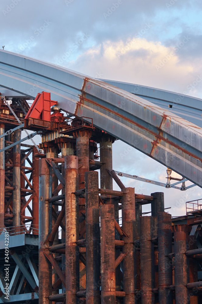 Metal construction unfinished bridge in Kiev on Ukraine. Metal construction unfinished bridge in Kiev on Ukraine.