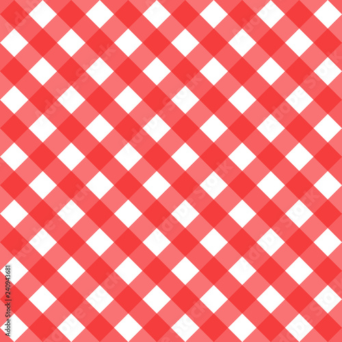 Checkered seamless pattern red and white. Vector diagonal cell holiday surface design background.