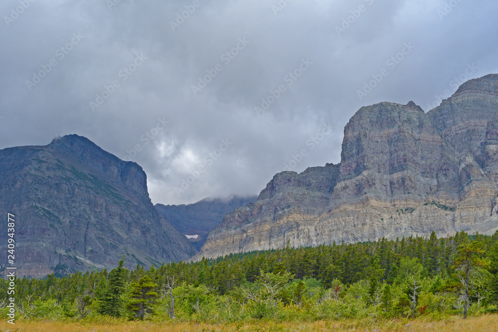 Mountain landscape view in Glacier National Park.