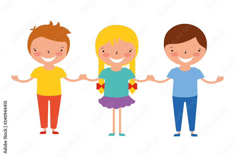 girl and boys holding hands friends
