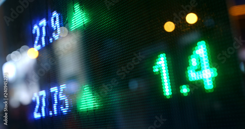 Stock market quotes in city at night