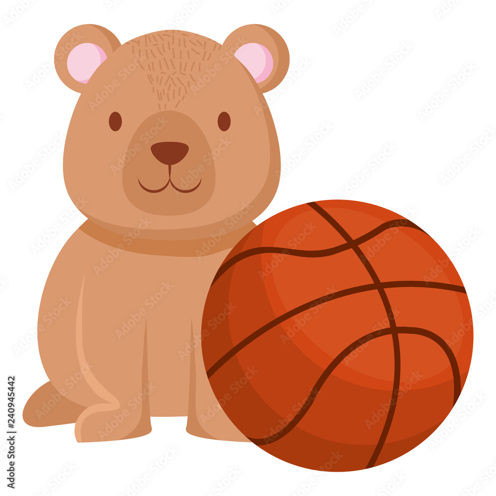 Obraz premium cute bear teddy with basket balloon