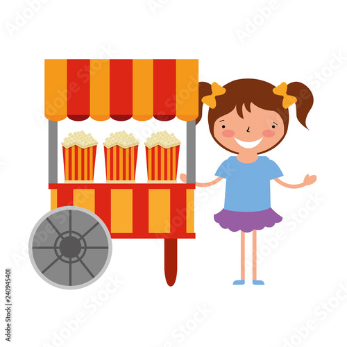 happy girl with food booth carnival