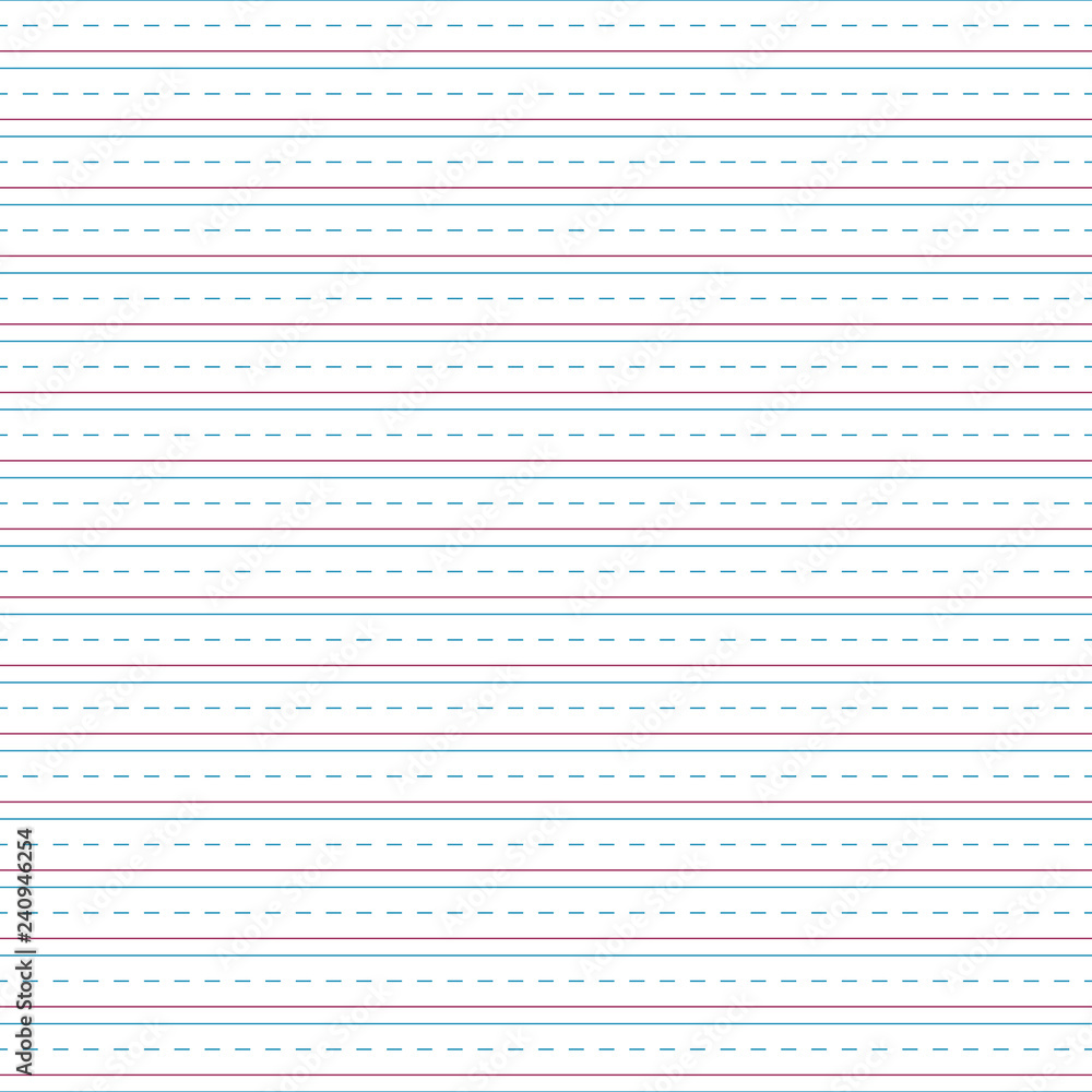 Handwriting Paper Seamless Pattern - Blank lines or sheet of handwriting or  cursive practice paper for back to school Stock Vector