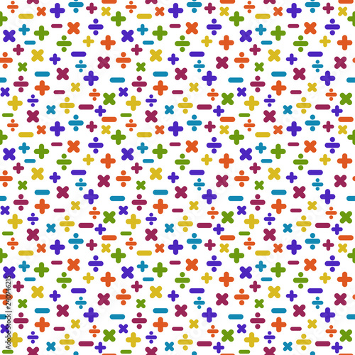Colorful Math Symbols Seamless Pattern - Plus, minus, multiply, and divide math symbols in rainbow bright colors for back to school