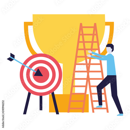 business man climb staris and target