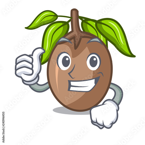 Thumbs up sapodilla fruit isolated on the mascot