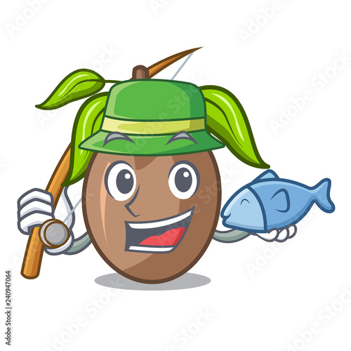 Fishing sapodilla fruit cut in shape cartoon