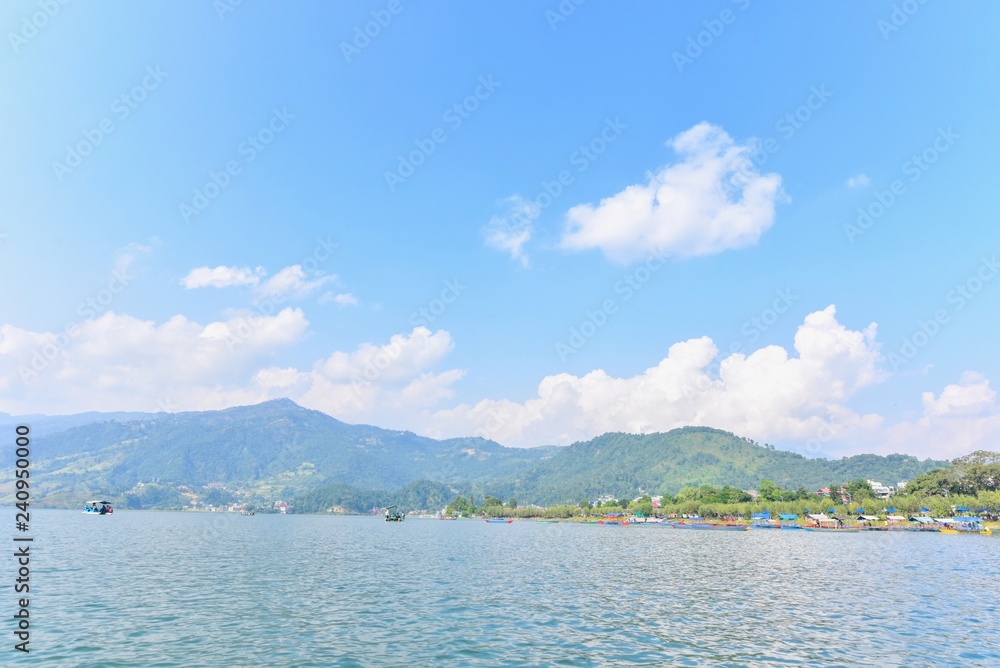 Scenery of Phewa Lake in Pokhara, Nepal