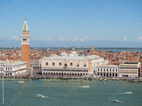 Venice, Italy. Amazing drone aerial landscape of the San Marco square, Riva degli Schiavoni and water basin