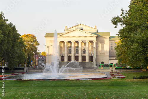 Poznan, Poland - October 12, 2018: Park with fountain before Opera House in polish city Poznan