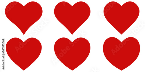Murais de parede Set red shape heart icon, vector set heart shape, lovers on Valentines day