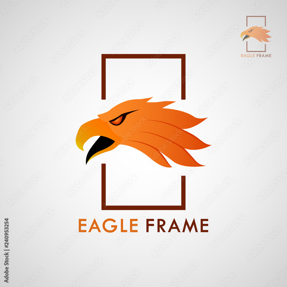 Obraz premium This logo has the head of an eagle and around it has a frame. This logo is suitable for use as a company logo or can also be used as a logo of the community of nature and animal lovers. 