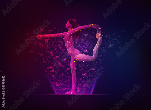 Fototapeta Naklejka Na Ścianę i Meble -  concept of sport science, polygon female athlete showing gymnastic pose