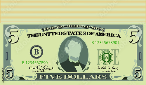 Bunch of 5 US dollar banknote