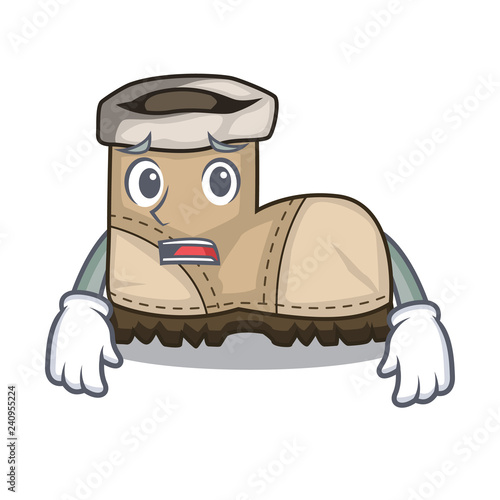 Afraid working boot above a character rak