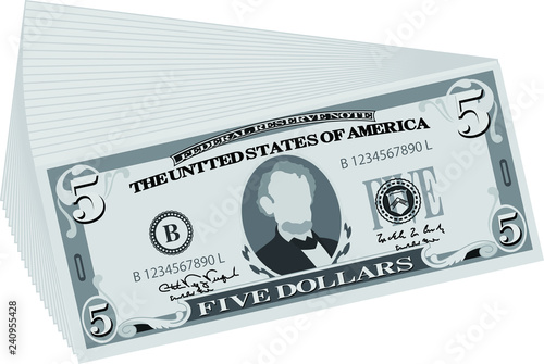 Monochrome Bunch of 5 US dollar banknote
