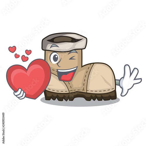With heart working boot above a character rak