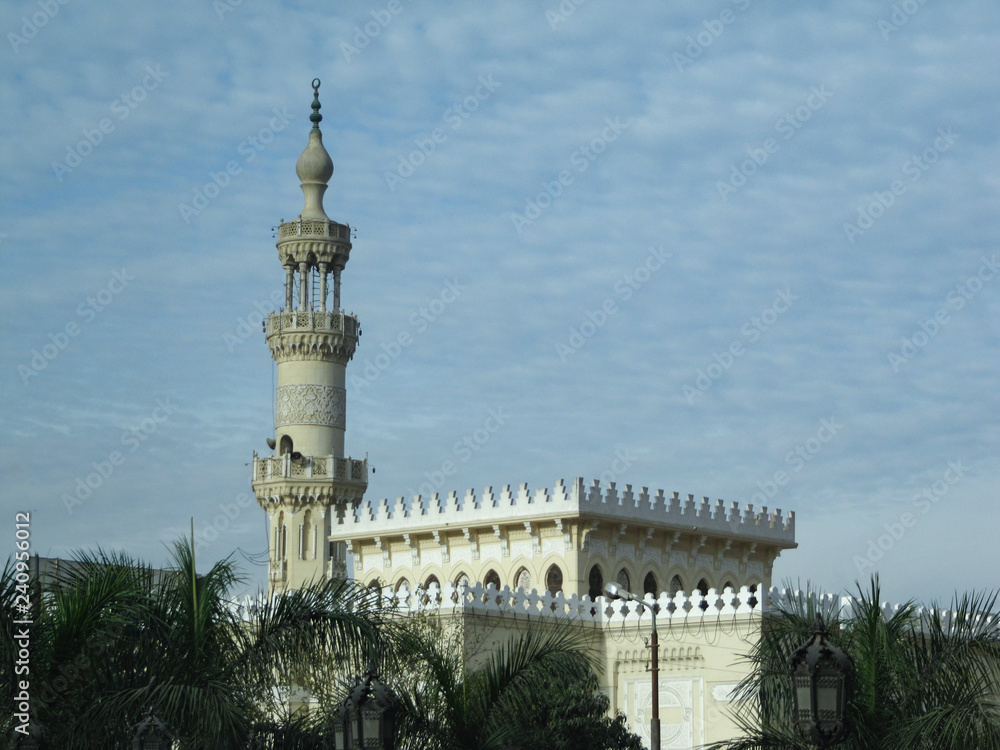 Tower of Cairo with a minaret of the Mosque Madrassa of Sultan Hassan in Egypt