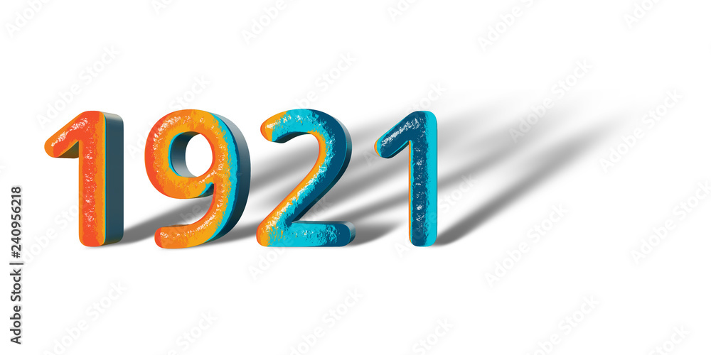 3D Number Year 1921 joyful hopeful colors and white background 3D Number Year 1921 joyful hopeful colors and white background