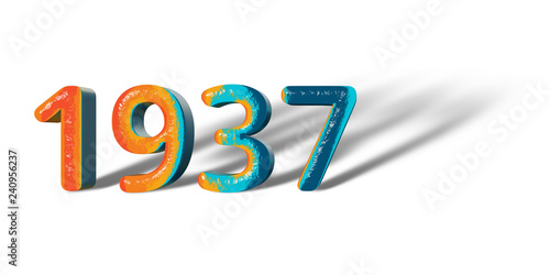 3D Number Year 1937 joyful hopeful colors and white background