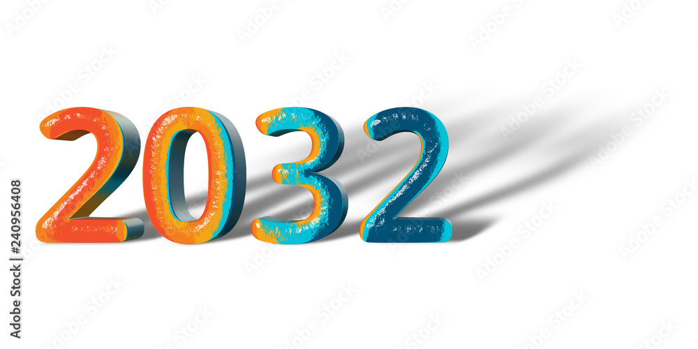 3D Number Year 2032 joyful hopeful colors and white background 3D Number Year 2032 joyful hopeful colors and white background