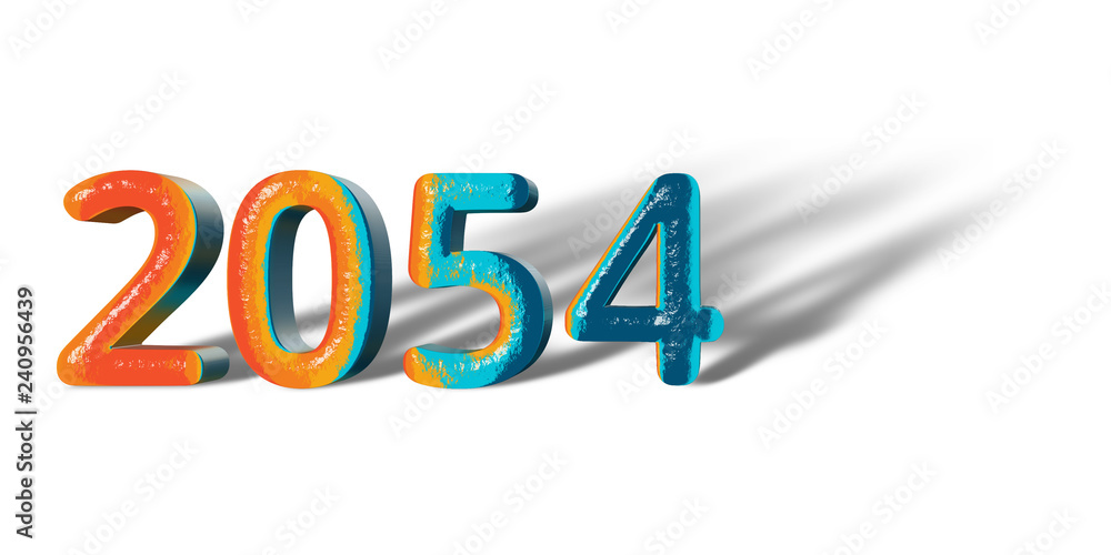 3D Number Year 2054 joyful hopeful colors and white background 3D Number Year 2054 joyful hopeful colors and white background