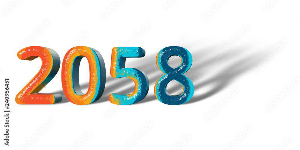 3D Number Year 2058 joyful hopeful colors and white background 3D Number Year 2058 joyful hopeful colors and white background