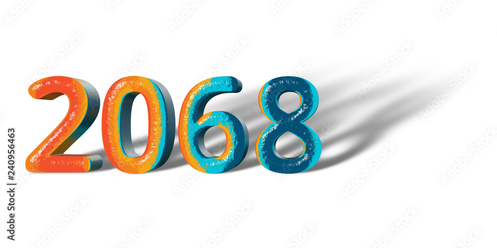 3D Number Year 2068 joyful hopeful colors and white background 3D Number Year 2068 joyful hopeful colors and white background