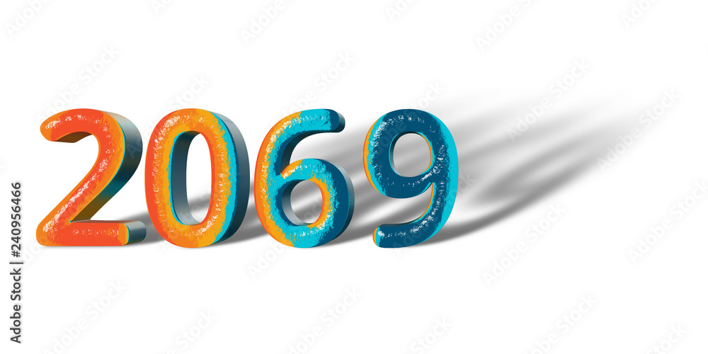 3D Number Year 2069 joyful hopeful colors and white background 3D Number Year 2069 joyful hopeful colors and white background