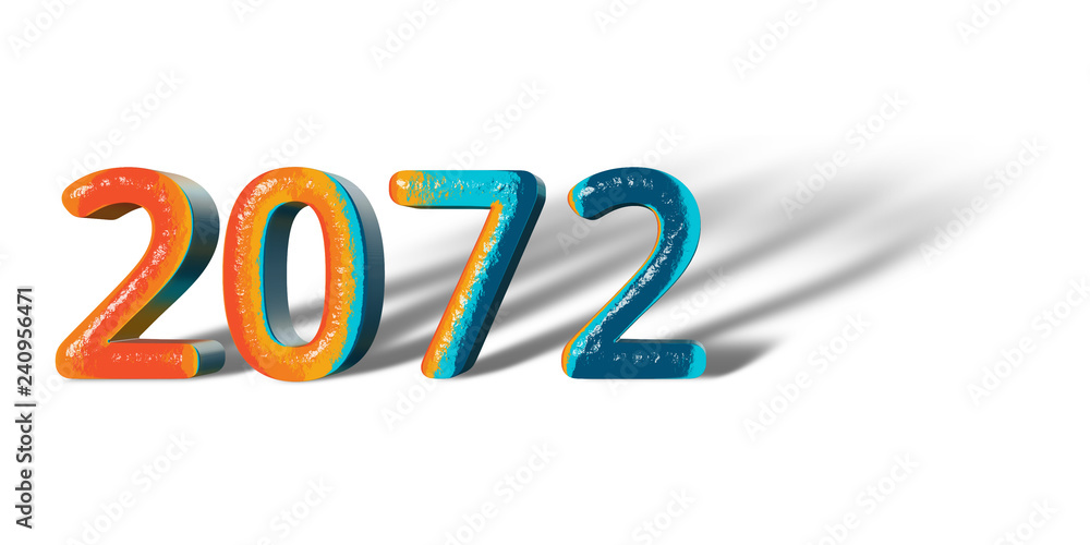 3D Number Year 2072 joyful hopeful colors and white background 3D Number Year 2072 joyful hopeful colors and white background