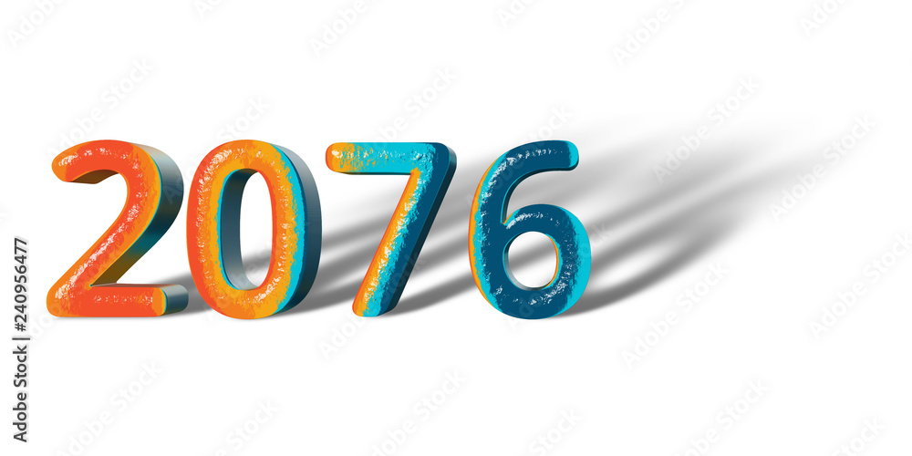 3D Number Year 2076 joyful hopeful colors and white background 3D Number Year 2076 joyful hopeful colors and white background