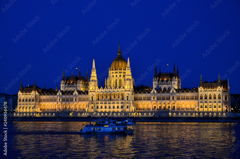 night view of parliament, budapest, hungary