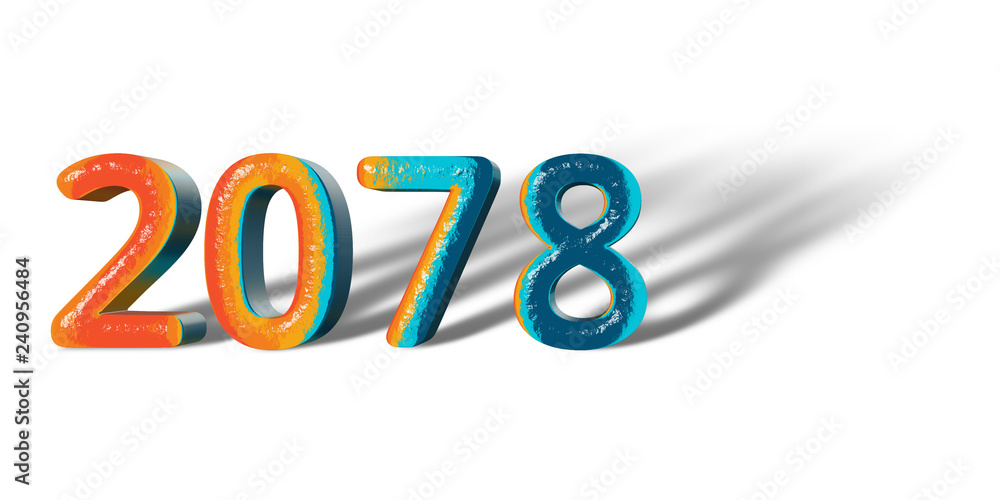 3D Number Year 2078 joyful hopeful colors and white background 3D Number Year 2078 joyful hopeful colors and white background