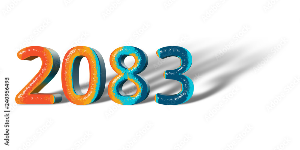 3D Number Year 2083 joyful hopeful colors and white background 3D Number Year 2083 joyful hopeful colors and white background