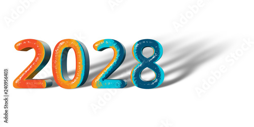 3D Number Year 2028 joyful hopeful colors and white background